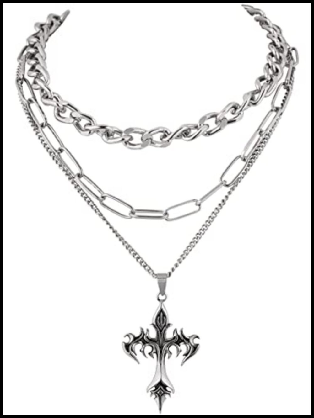 Gothic Layered Cross Choker Necklace Stainless Steel Zinc Alloy Adjustable